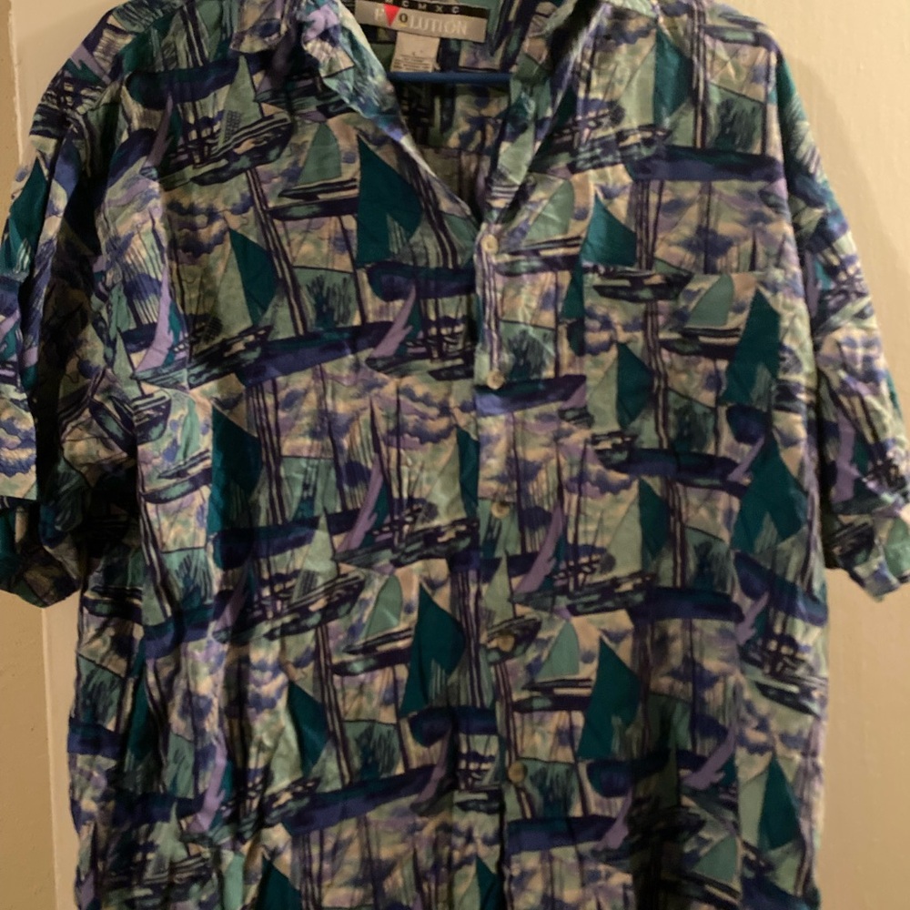 Revolution Men’s Short Sleeve Button-Down Shirt - Teal, Blue, Purple